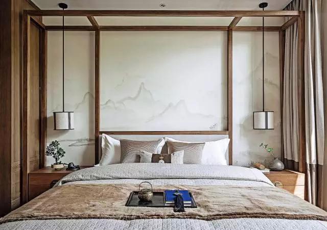别墅新中式风格卧室—济南华创易家装饰